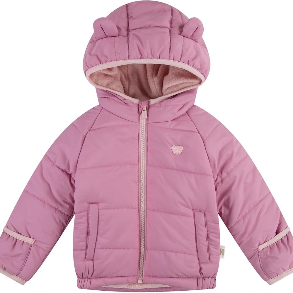 Huggies Toddler Girls Pink Fleece-Lined Bear Ear Puffer Jacket (18 Months)